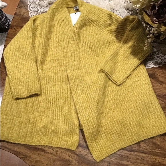 Zara Sweaters Zara Yellow Mustard Loose Knit Cardigan Poshmark